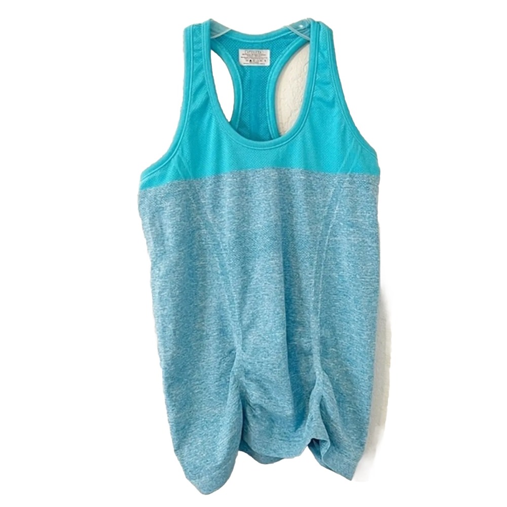 Athleta Chi Tank Teal Blue Heathered Seamless Racerback Workout Top 898254 Small